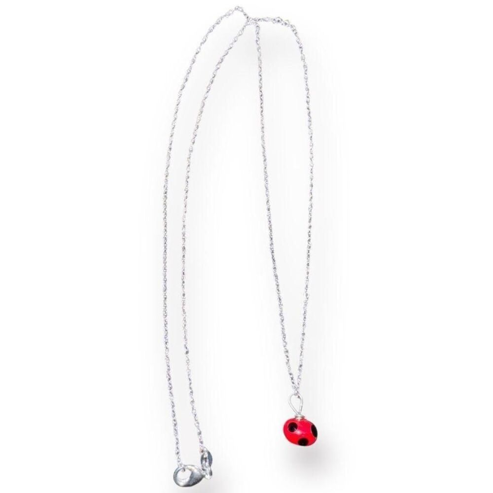 Sterling Silver‎ Ladybug Theme Oval Pendant Necklace Retro